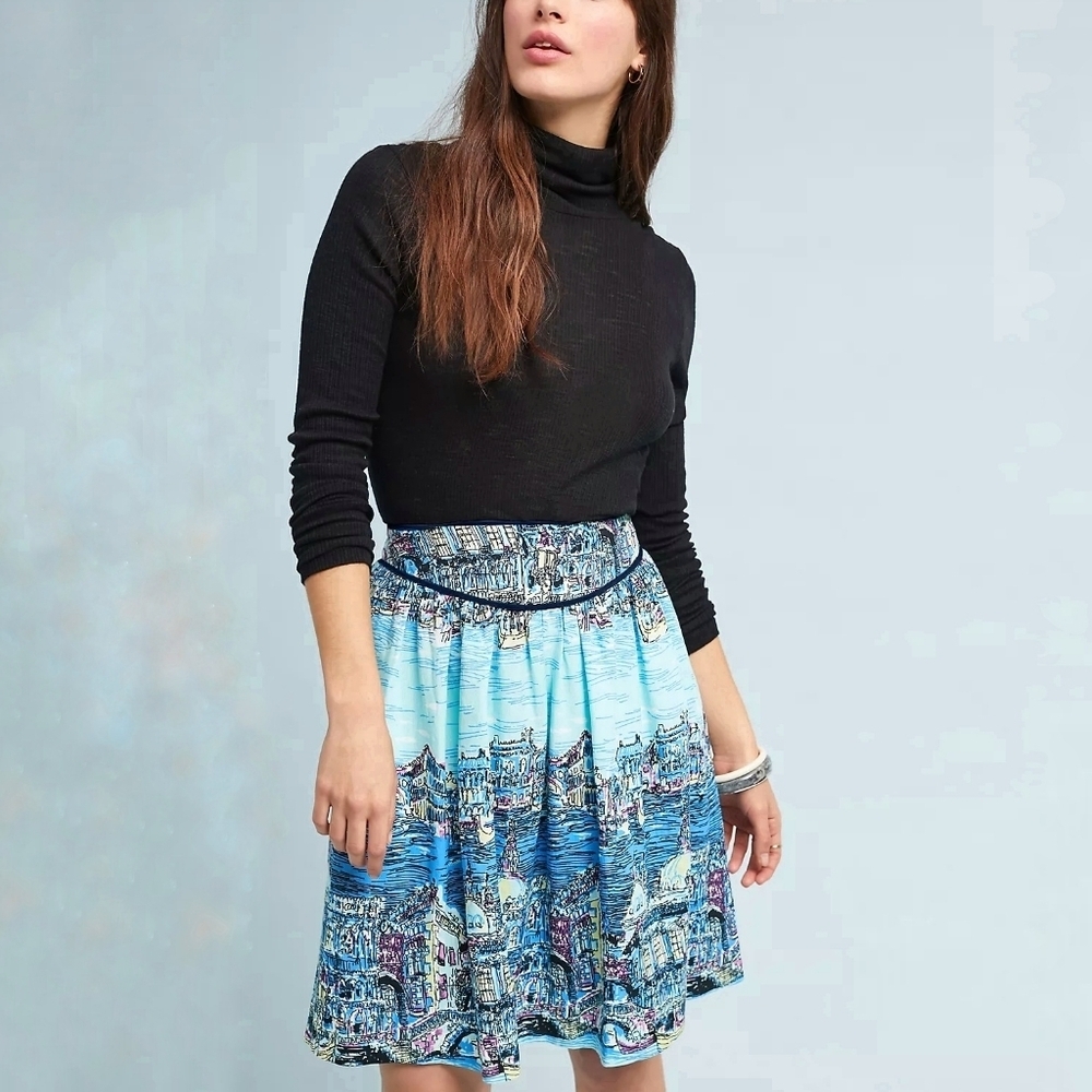 Anthropologie Colloquial a-line skirt Dear Gondolier Venice city print size 6